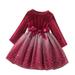 YDOJG Dresses For Girls Toddler Kids Child Baby Long Sleeve Bowknot Patchwork Star Tulle Dress Princess Dress Outfits Clothes For 4-5 Years