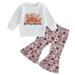 Xkwyshop Kids Baby Girls Halloween Outfits Set Long Sleeve Pumpkin Print Sweatshirt Floral Flared Pants Suit