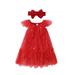 Licupiee Christmas Toddler Baby Girls Dress Sequins Tulle Tutu Dress and Headband Two Piece Outfits Summer Party Dress