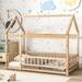 Floor Kids Floor Wooden House Bed with Roof Frame and Fence