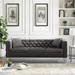 Velvet Upholstered 3-Seater Couch Sofa, Tufted Back Sofa with Jeweled Buttons and Nailheads & Square Arm Design, 2 Pillows