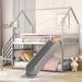 Twin over Twin Metal House Bunk Bed with Slide and Staircase, Kids' Furniture