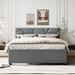 Queen Size Upholstered Platform Bed with Trundle and 2 Drawers, Save Space Solid Wood Bedframe w/Brick Pattern Headboard, Grey