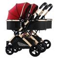 Side by Side Twin Baby Pram Stroller Double Stroller for Infant and Toddler,Detachable 2 Single Strollers Foldable Pushchair,Tandem Umbrella Stroller for Girls Boys (Color : Red)