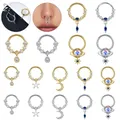 ZS-Piercing plaqué or 16G en forme d'étoile et lune anneau en acier inoxydable septum clUnicef