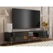 Red Barrel Studio® Briazia Modern LED Slate TV Stand for 85+ inch TV w/ Glass Storage Cabinets & LED Lights Wood in Black | Wayfair