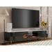 Red Barrel Studio® Briazia Modern LED Slate TV Stand for 85+ inch TV w/ Glass Storage Cabinets & LED Lights Wood in White/Black | Wayfair