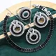 Silver Jewelry Set For Women Wedding Luxurious Black Crystal Bracelet Earrings Necklace pendant Ring