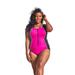 Plus Size Women's Zip-Front One-Piece with Tummy Control by Swim 365 in Fuchsia White Black (Size 12) Swimsuit