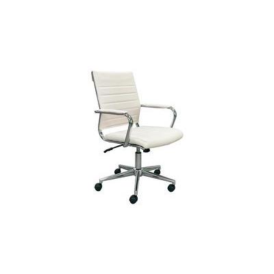 Padded Modern Classic Mid Back Office Chair in Cream Leather