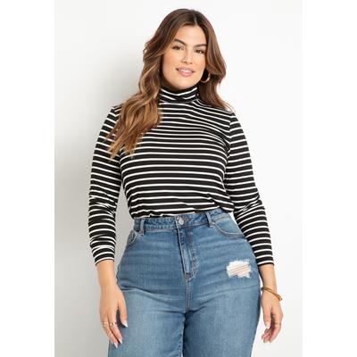 Plus Size Women's Layering Turtleneck by ELOQUII in Black White Stripe (Size 22/24)