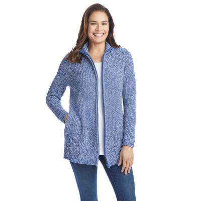 Plus Size Women's Zip Front Shaker Cardigan by Woman Within in Royal Navy White Marled (Size 2X) Sweater