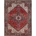 Shahbanu Rugs Crimson Red Hand Knotted Vintage Bohemian Persian Heriz Rustic Feel Evenly Worn Pure Wool Clean Rug (8'1" x 10'8")