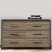 Qiz 64 Inch 6 Drawer Rustic Wide Dresser, Wood Grain Details, Dark Brown