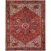 Shahbanu Rugs Imperial Red Pure Wool Hand Knotted Vintage Bohemian Persian Heriz Good Cond Rustic Feel Clean Rug (9'8" x 12'9")