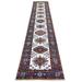 Shahbanu Rugs Porcelain Ivory Hand Knotted Multiple Border Afghan Super Kazak Tribal Medallions Design Runner Rug (2'7"x12'10")