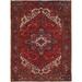 Shahbanu Rugs Red Rustic Feel Evenly Worn Pure Wool Hand Knotted Vintage Persian Heriz with Geometric Pattern Rug (8'4"x10'10")