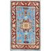 Shahbanu Rugs Powder Blue Special Kazak with All Over Pattern Natural Dyes Pure Wool Hand Knotted Mat Oriental Rug (1'10"x3'1")