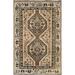 Shahbanu Rugs Bisque Brown Vintage Persian Shiraz with Geometric Medallions Worn Down Pure Wool Hand Knotted Rug (3'3" x 5'0")