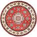 Shahbanu Rugs Crimson Red Special Kazak with Geometric Medallions Natural Dyes Pure Wool Hand Knotted Round Rug (8'0" x 7'9")