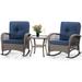 Winston Porter Lapaul 3 Piece Seating Group w/ Cushions Synthetic Wicker/All - Weather Wicker/Wicker/Rattan in Blue | Outdoor Furniture | Wayfair