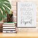 Gracie Oaks Wash, Brush, Floss, Flush, Repeat by Lux + Me - Wrapped Canvas Textual Art Canvas, Solid Wood in White | 16 H x 12 W x 0.75 D in | Wayfair