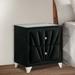 Ino 28 Inch Modern Nightstand, Velvet Upholstery, Art Deco Style, Black