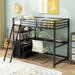 Twin Size Metal & Wood Loft Bed with Desk, Shelves, and Drawers