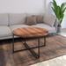 Modern 35.04" Round Coffee Table with X Frame Legs, Steel Frame with Wooden Surface