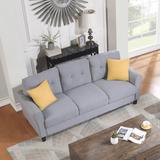 Modern Living Room Sofa Linen Upholstered Couch Furniture for Home or Office ,Light Grey*Blue