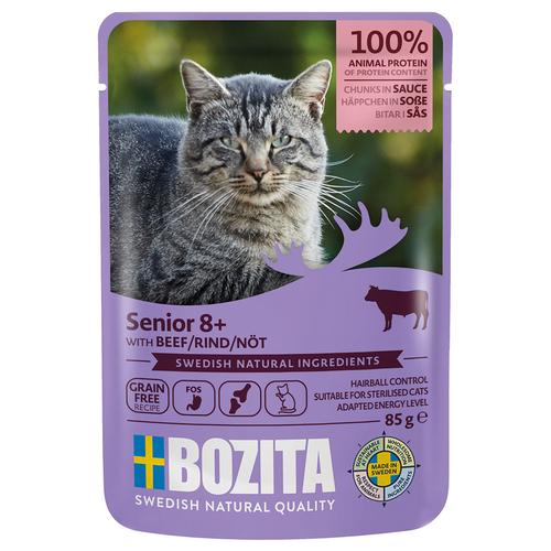 24x 85g Bozita Häppchen in Soße Senior Viel Rind Katzenfutter nass