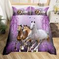 Loussiesd Boys Horse Duvet Cover Cherry Blossom Branches Kids Women Lavender Purple Bedding Set Girls Teens Galloping Horse Comforter Cover Animal Decor Quilt Cover Bedroom Collection 3Pcs Double