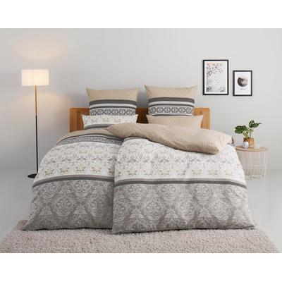 Bettwäsche HOME AFFAIRE "Cremona", beige, B/L: 200cm x 200cm, 2 St., Biber, B/L: 80cm x 80cm & 80cm x 80cm, Biber, Obermaterial: 100% Baumwolle, Bettwäsche, romantische Bettwäsche in verschiedenen Qualitäten, ab Gr. 135x200 cm Image