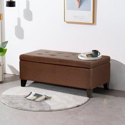 Wildon Home® Aeronwen Faux Leather Storage Bench Faux Leather/Solid + Manufactured Wood/Wood/Leather in Brown | 15.5 H x 38.5 W x 19 D in | Wayfair