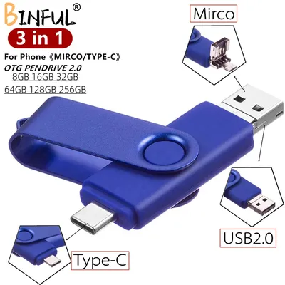 BiNFUL Für Android OTG 3 in 1 USB-Sticks Typ-C & Micro 512GB 256GB 128GB 64GB 32GB 16GB Sticks Stick Image