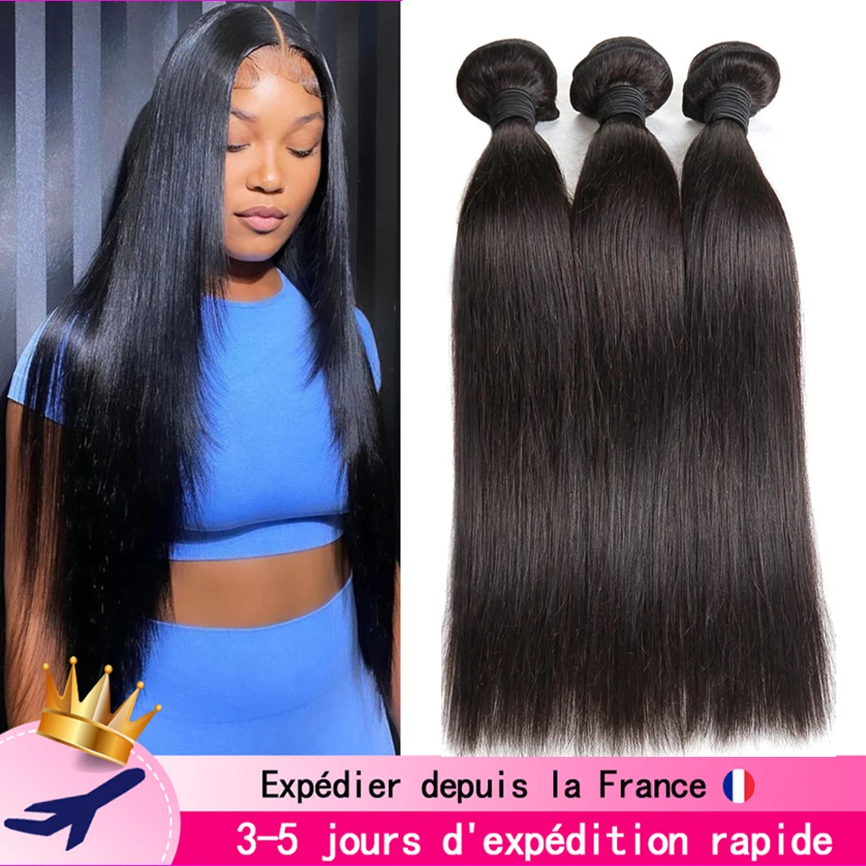 Tissage Glattes Haarbündel 1/3/4 Stück Natürliches menschliches Frauenhaar Brasilianische Webart 10A Echthaarverlängerungen Lieferung 3 Tage Frankreich Image