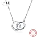 New Fashion 925 Sterling Silver Double Round Pendant Neckalce Rose Gold Rhinestone Double Circle