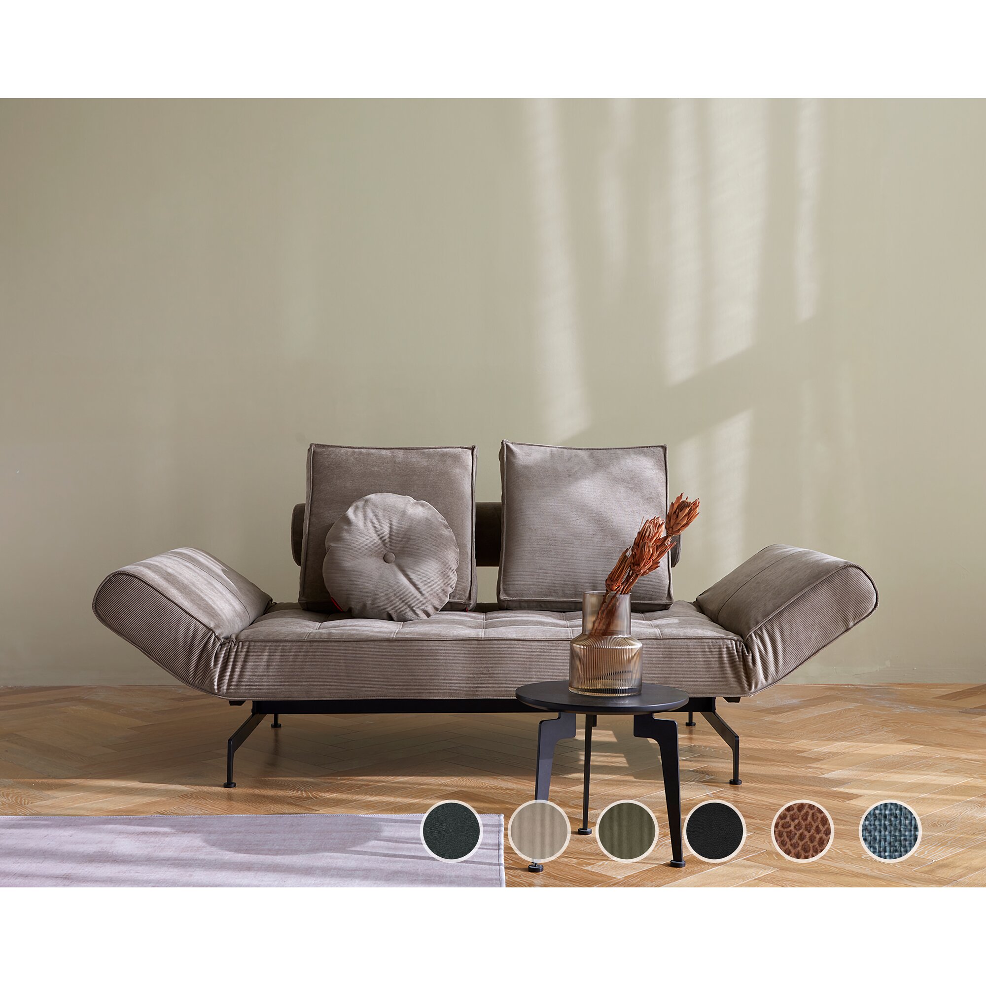 Innovation »GHIA« Design-Sofa Eiche Matt/Schwarz / 318 Cordufine Beige