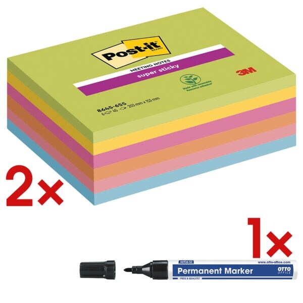 Post-it Super Sticky 2x 6er-Pack Moderations-Haftnotizblock »Meeting Notes« inkl. Permanent-Marker Image