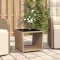 Tavolino Basso Tavolino da Salotto Tavolino da divano con Piano Vetro Beige in Polyrattan e Vetro