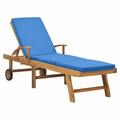 moobody Outdoor Sun Lounger with Sliding Table and Wheels Teak Wood Both Side Adjustable Chaise Lounge Chair Blue Cushioned Poolside Backyard Garden Furniture 76.8 x 23.4 x 13.8 Inches (L x W x H)