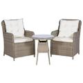 moobody 3 Piece Bistro Set Glass Tabletop Side Table and 2 Armchair with Cushions and Pillows Brown Poly Rattan Outdoor Dining Set for Patio Balcony Garden Yard Lawn Terrace