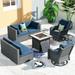 Ovios 8 Pieces Outdoor Patio Furniture with Fire Pit Table Wicker Patio Sectional Sofa with Swivel Chairs for Backyard