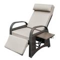 Outdoor Recliner Chair PE Wicker Adjustable Reclining Lounge Chair and Removable Soft Cushion with Modern Armchair and Ergonomic for Home Sunbathing or Relaxation (Khaki)