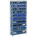 Open Bin Shelving w/10 Shelves & 36 Blue Bins 36x18x73