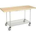 Mobile Workbench with Wire Rack Maple Butcher Block Square Edge 72 W x 30 D Chrome
