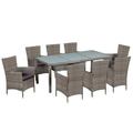 moobody 9 Piece Dining Set with Cushions Outdoor Wicker Patio Garden Furniture Set for Pool Terrace Poly Rattan Gray 74.8inch x 35.4inch x 29.5inch (L x W x H)