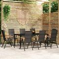 moobody Set of 9 Outdoor Dining Set Glass Tabletop Table and Backrest Adjustable 8 Garden Chairs PE Rattan Conversation Set for Balcony Yard Deck Lawn Patio