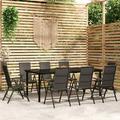 moobody Set of 9 Outdoor Dining Set Glass Tabletop Table and Backrest Adjustable 8 Garden Chairs PE Rattan Conversation Set for Balcony Yard Deck Lawn Patio