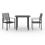 moobody 3 Piece Dining Set Glass Tabletop Garden Table and Set of 2 Dinner Chairs Black PVC Rattan Steel Patio Furniture Set for Garden Terrace Yard Balcony Poolside